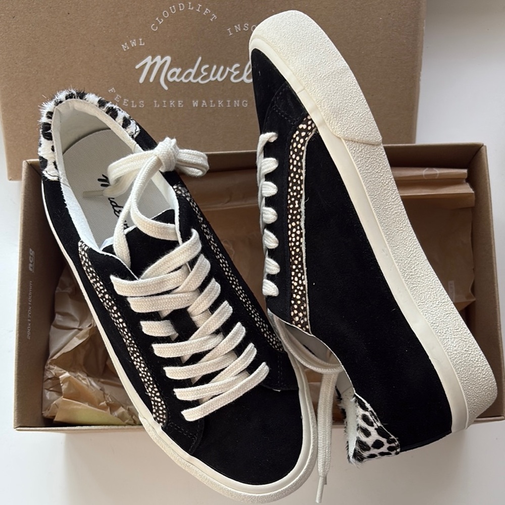 Madewell Black Ivory Multi Women's Low -Top Sneakers, Suede & Printed Calf Hair